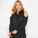 Plus Size Long Sleeve Cold Shoulder Button Front Blouse