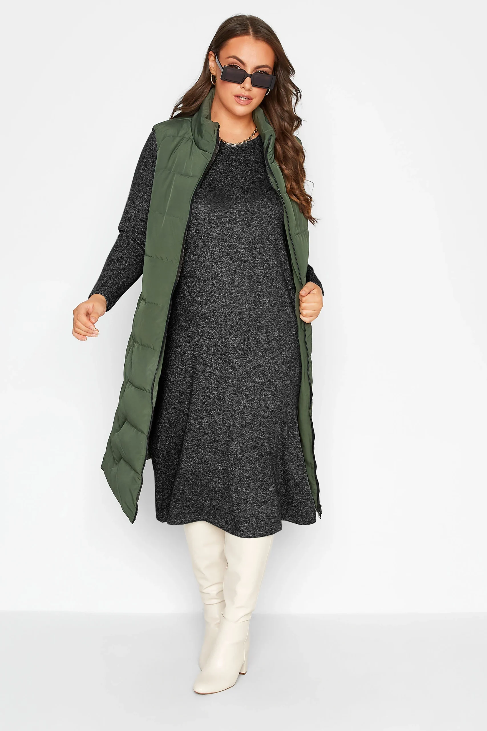 Plus Size Elegant Autumn Winter Fleece Midi Jumper Dress