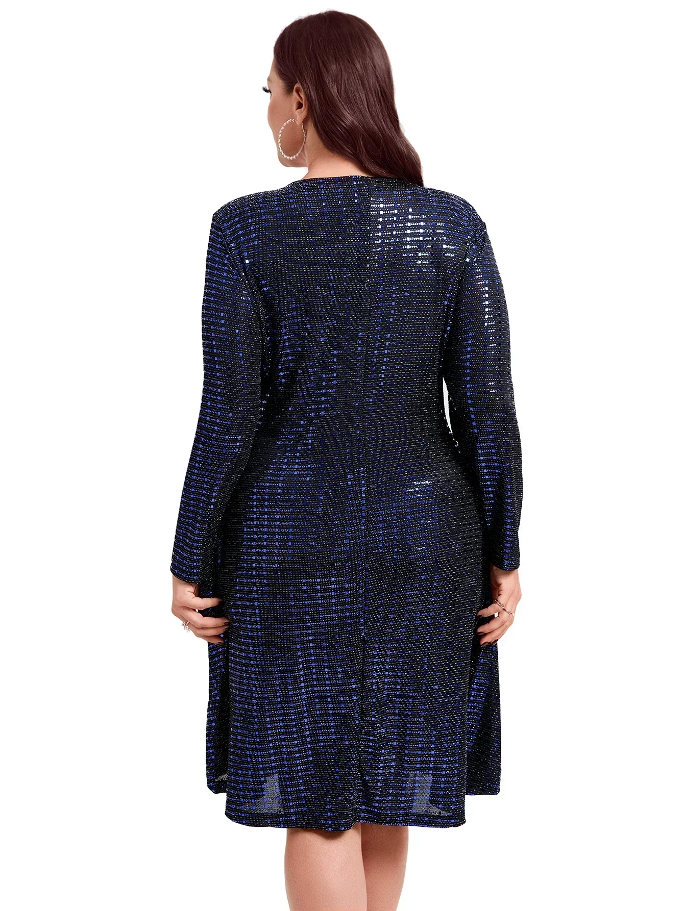 Plus Size Women's Elegant Metallic Swing Midi Dress - Image 5