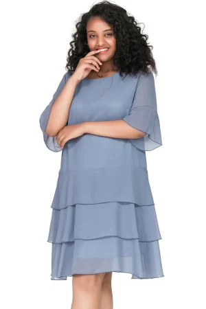 Plus Size 3/4 Sleeve Summer Chiffon Cocktail Party Dress