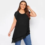 Plus Size Asymmetrical Chiffon Blouse with Layered Hem