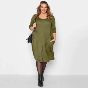 Plus Size Half Sleeve Casual Summer Tunic Midi Dress