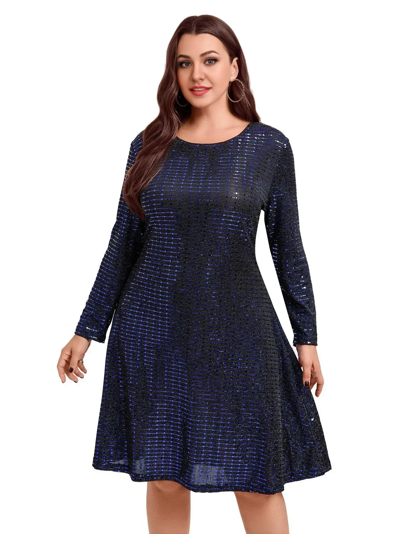 Plus Size Women's Elegant Metallic Swing Midi Dress