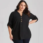 Plus Size Notch Neck Button Down Loose Blouse Tunic