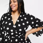 Plus Size Summer Polka Dot Peplum V-Neck Wrap Blouse