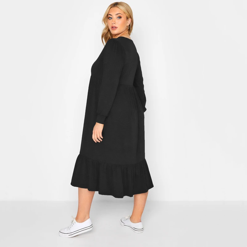 Plus Size Elegant Spring Autumn Smock V-neck Midi Dress - Image 2
