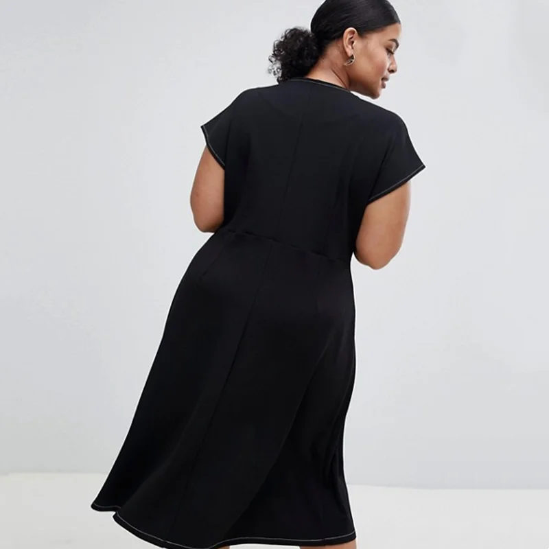 Plus Size Sexy V-neck A-line Fit and Flare Midi Dress - Image 2