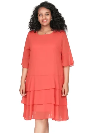 Plus Size 3/4 Sleeve Chiffon A-line Cocktail Party Dress