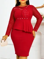 Elegant Church Dresses for Women Red Lace Peplum