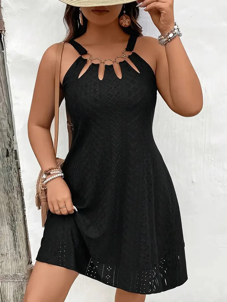 Plus-Size Black O-Ring Cutout Sleeveless Mini Dress - Image 5