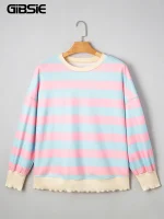 Plus Size Striped Drop Shoulder Sweatshirt
