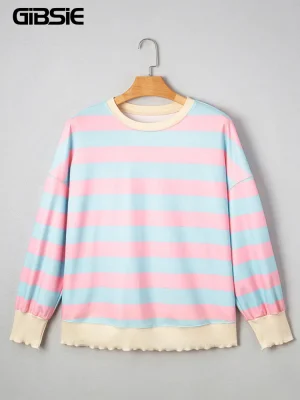 Plus Size Striped Drop Shoulder Sweatshirt