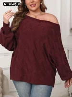 Plus Size Skew Collar Knit Sweater