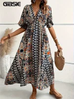Plus-Size Paisley V-Neck Boho Maxi Dress