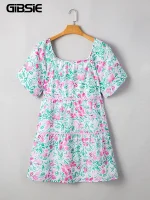 Plus Size Floral Puff Sleeve Dress