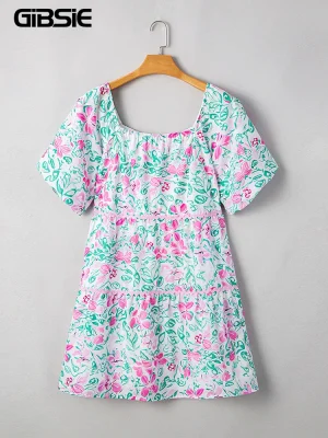 Plus Size Floral Puff Sleeve Dress