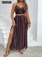 Plus Size Backless Crop & Split Skirt Set