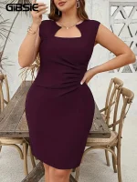 Plus Size Square Neck Ruched Mini Dress