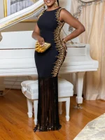 Sexy Black Diamonds Tassel Long Evening Dress