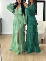 Elegant African V-Neck Maxi Dress