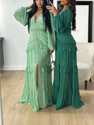 Elegant African V-Neck Maxi Dress