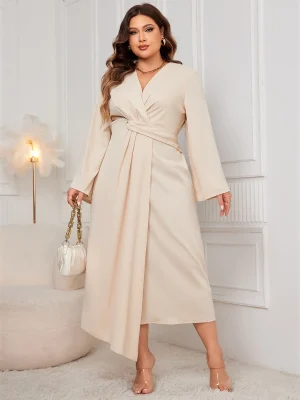 Plus Size Twist Front V-Neck Dress