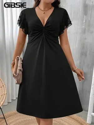 Plus Size Twist Front V-Neck Dress