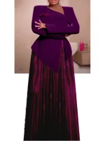 Elegant Dresses for Women Peplum Long Sleeves with 3D Flower Belly Hiddle Occasion Birthday Cahurch Wedding Guest Office Ladies