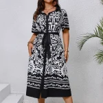 Plus Size Casual Shirt Dress with Belt