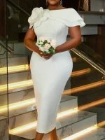 Elegant White 3D Floral Slim Fit Dress – Summer Retro Wedding & Evening Gown