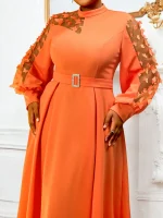 Elegant A-Line Dress with 3D Butterflies & Long Sleeves