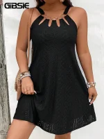 Plus-Size Black O-Ring Cutout Sleeveless Mini Dress