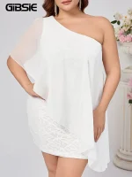 Plus Size White One-Shoulder Lace Bodycon Mini Dress