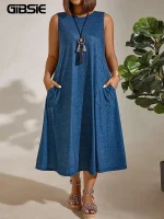 Plus Size Sleeveless Pocket Maxi Dress