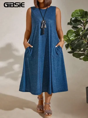 Plus Size Sleeveless Pocket Maxi Dress