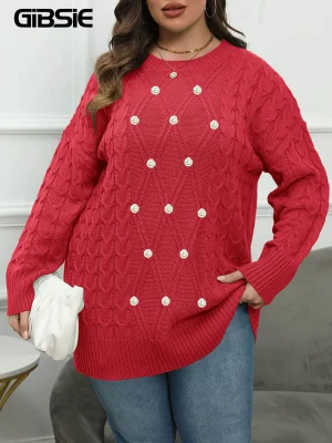Plus Size Beaded Knit Sweater