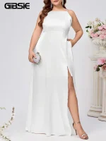 Plus Size White Spaghetti Strap Evening Dress