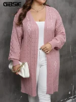 Plus Size Hollow Knit Long Coat