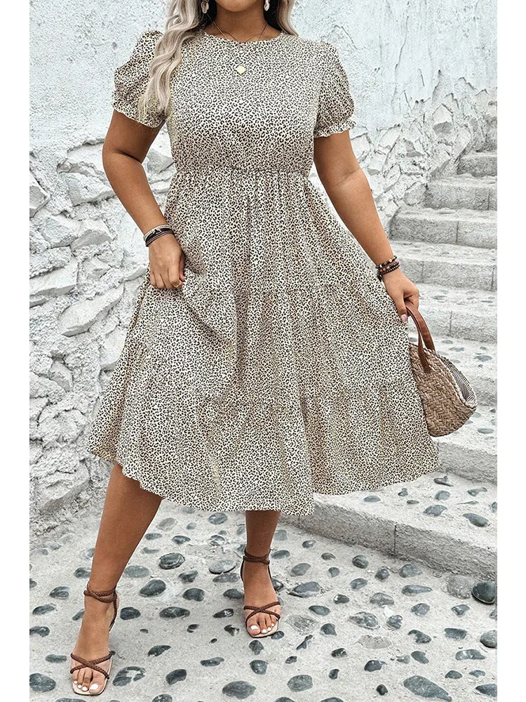Plus Size Leopard Print Puff Sleeve Summer Maxi Dress - Image 4