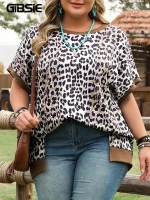 Plus Size Leopard Print O-Neck T-Shirt