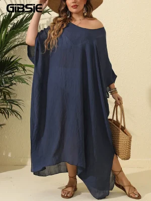 GIBSIE Plus Size See-Through Beach Cover-Up