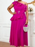Elegant One-Shoulder Ruffle A-Line Dress
