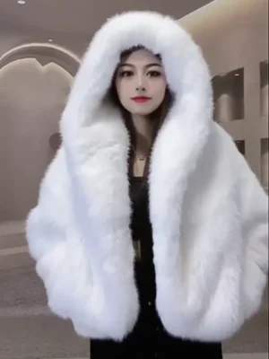 Clearance Women's Fluffy Faux Fur Hooded Winter Coat