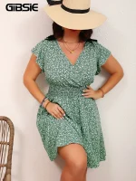 GIBSIE Plus Size Ditsy Floral Boho Mini Dress