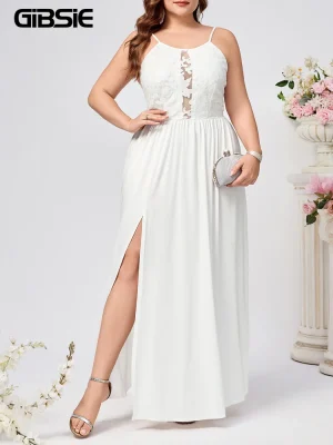 Plus-Size Backless Sleeveless High-Slit Cami Evening Dress