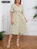 Plus Size Lace Trim Floral Belted Dress