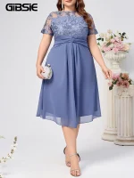Plus Size Lace Chiffon Midi Party Dress