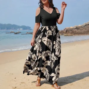 Plus Size Floral Cold Shoulder Maxi Dress