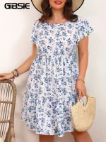GIBSIE Plus Size Floral Boho Ruffle Dress