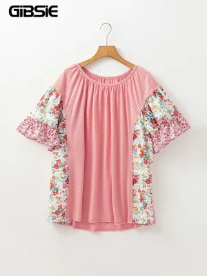 Floral Print O-Neck T-Shirt – Plus Size